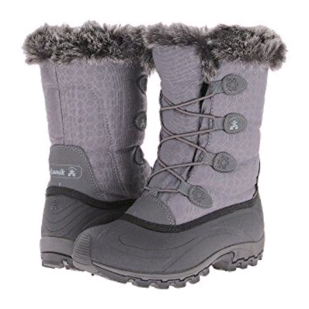 Kamik Momentum waterproof Snow Boots gray fur lined warm EUC woman’s 6
